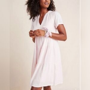 ANTHROPOLOGIE MAEVE  TANIA SACHA TIERED TUNIC DRESS PINK BABYDOLL SIZE SMALL